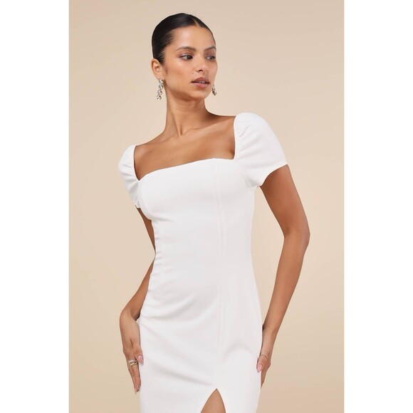 Lulus Magnificent Impression White Square Neck Short Sleeve Maxi Dress Large NWT - Picture 2 of 9